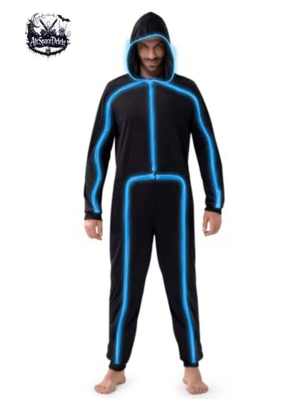 LED Light Up Stick Man Halloween Costume Hooded Jumpsuit Adult